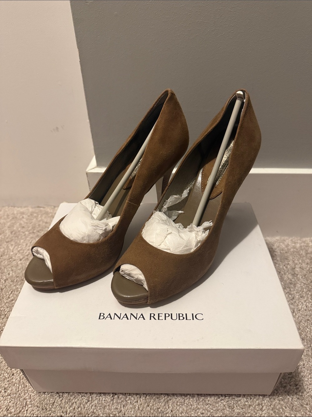 Banana Republic Tan Suede Peep-Toe High Heels